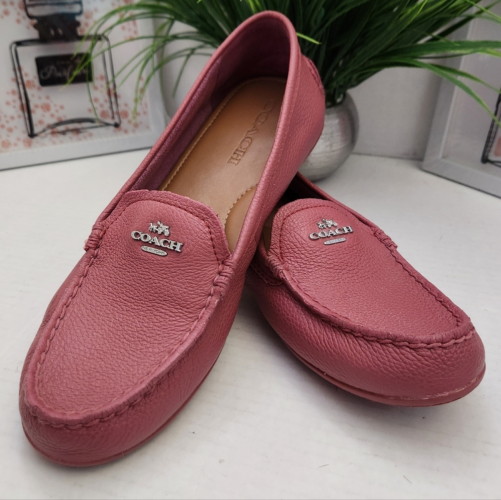 Coach Pink Leather Loafers Size 7.5 Pink Mary Lock Up Pebbled Leather